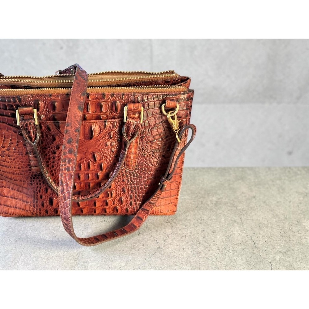Brahmin Brown Croc-Embossed Leather Satchel with Gold Hardware - Picture 12 of 13